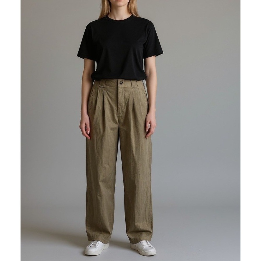 Na Nin Women Linen Cotton Pleated High Rise Straight Leg Trousers USA Preppy